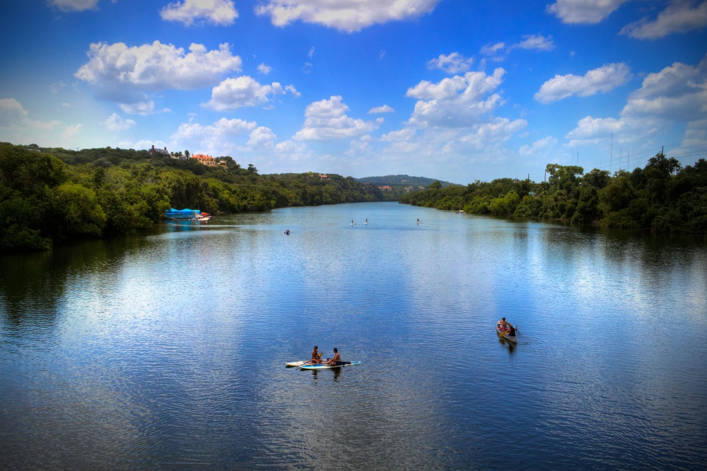 Lady Bird Lake, a dammed portion of the Colorado River, is a hub of activity for Austin's many fitness fanatics.